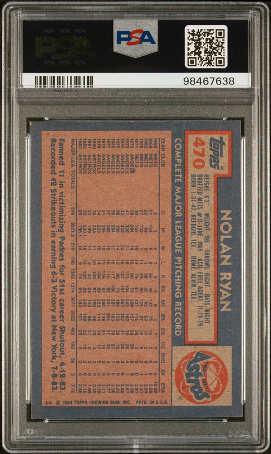 1984 Topps Nolan Ryan #470 PSA A Auto 10