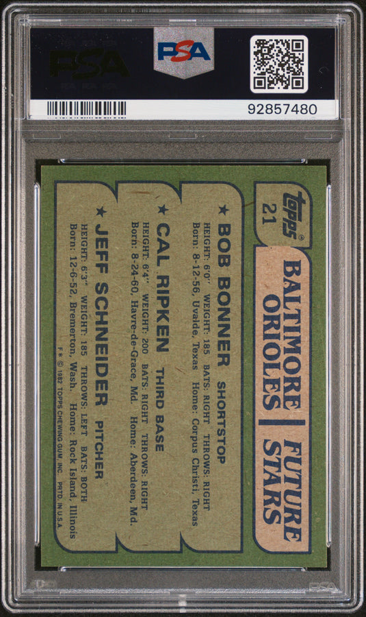 1982 Topps Orioles Future Stars #21 Bonner Ripken Schneider PSA 9