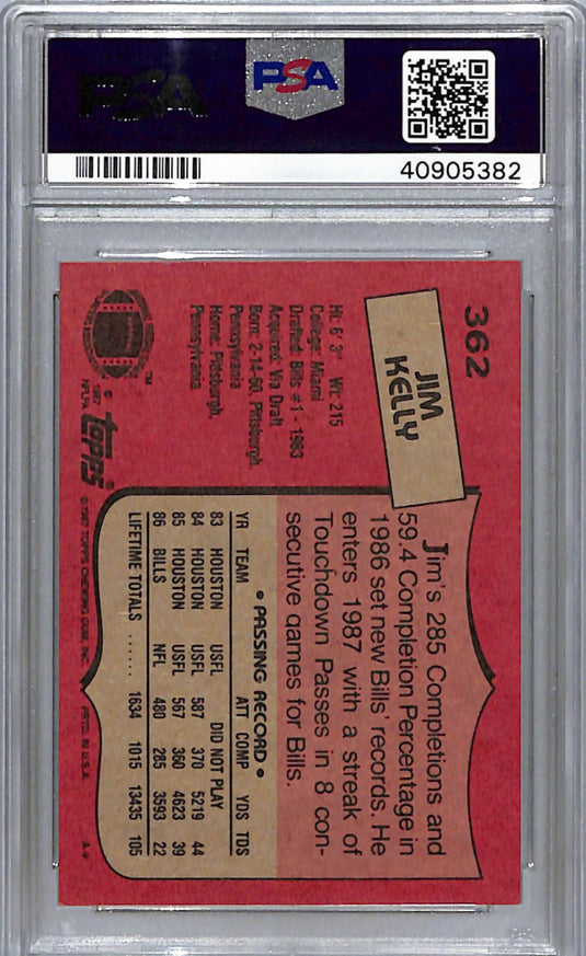 1987 Topps Jim Kelly #362 PSA 7
