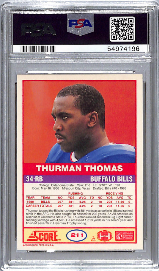 1989 Score Thurman Thomas #211 PSA 9