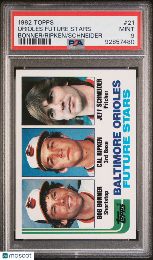 1982 Topps Orioles Future Stars #21 Bonner Ripken Schneider PSA 9