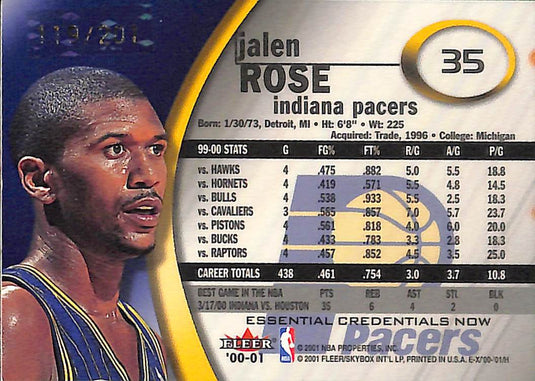 2001 Fleer E-X Essential Credentials Now Jalen Rose