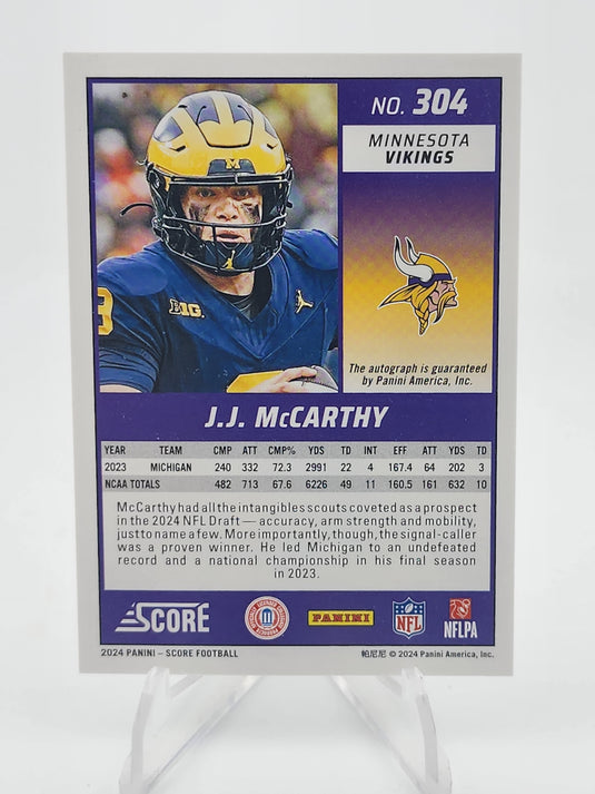 2024 Panini Score J.J. McCarthy #304 SSP Smiley Face RC