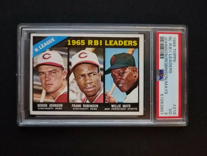 1966 Topps NL R. B. I. Leaders #219 Johnson Robinson Mays PSA 3