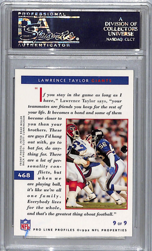 1992 Pro Line Profiles Lawrence Taylor #468 PSA 8