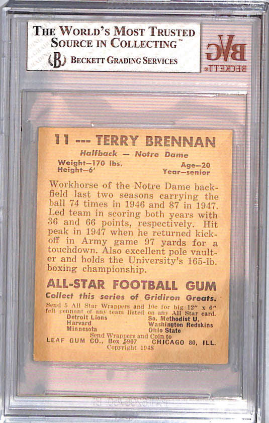 1948 Leaf Terry Brennan BYP #11A Bright Rookie BVG 7