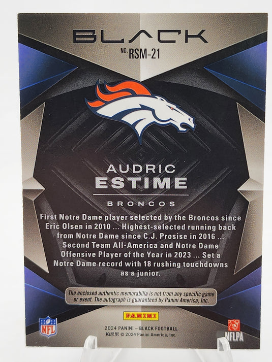 2024 Panini Black Audric Estime #RSM-21 Laundry Tag /10 Patch RC