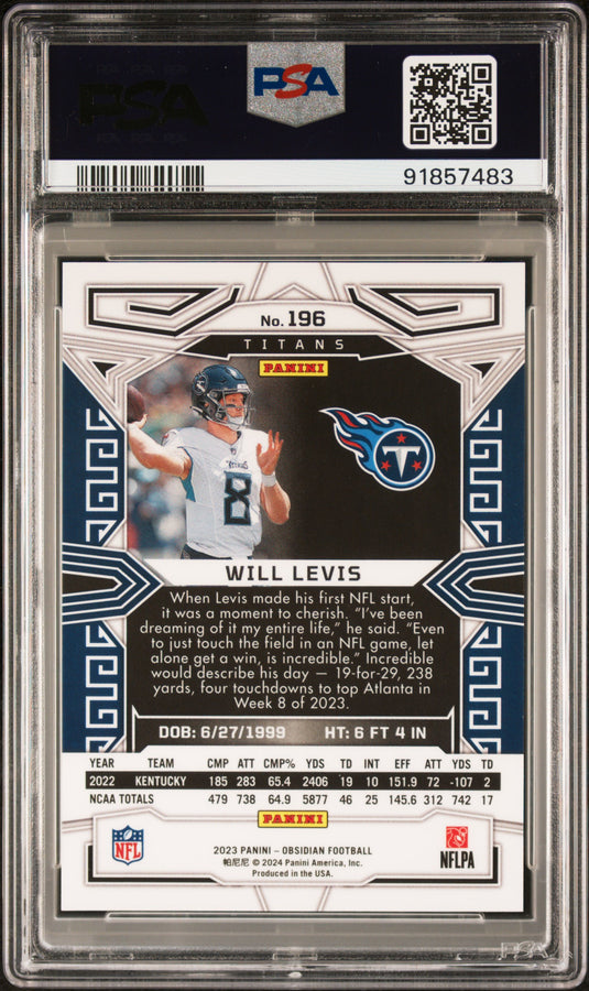 2023 Panini Obsidian #196 Will Levis Electric Etch Contra PSA 10