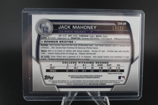 2023 Bowman Draft #CDA-JM Jack Mahoney  Autographs Orange Refractor #/25