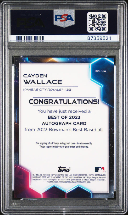 2023 Bowman'S Best Best Of 2023 Autographs #B23CW Cayden Wallace PSA 9