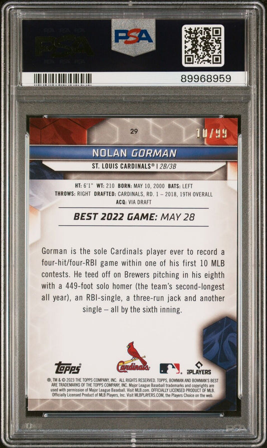 2023 Bowman'S Best #29 Nolan Gorman Green Mini Diamond PSA 9
