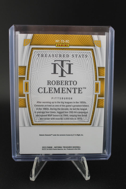 2023 Panini National Treasures #TS-RC Roberto Clemente Treasured Stats #/99