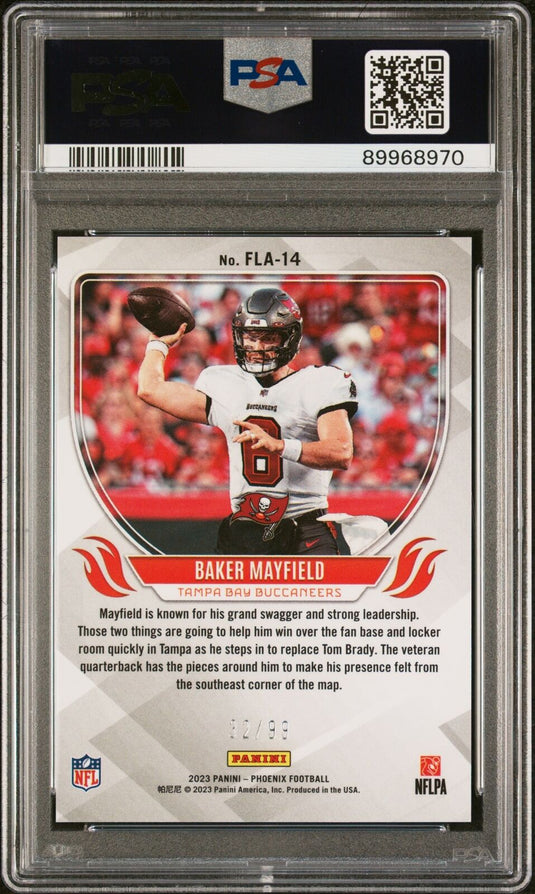 2023  Phoenix Flame Throwers #FLA14 Baker Mayfield Flame Thrower /99  PSA 10