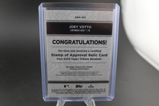 2024 Topps Tribute #SOA-JV2 Joey Votto Stamp of Approval Relics Gold #/75
