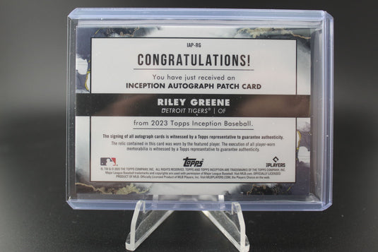 2023 Topps Inception #IAP-RG Riley Greene Inception Autograph Patch Green #/99