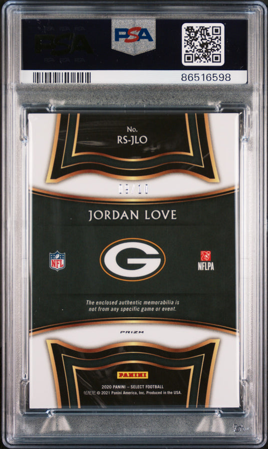 2020  Select Rookie Swatches Prizm #RSJLO Jordan Love Rke.Swatches Gold PSA 9