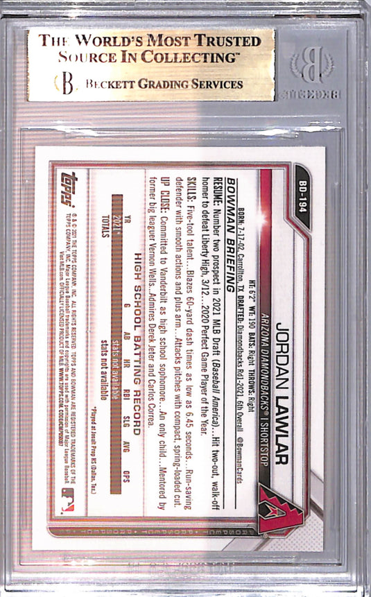 2021 Bowman Draft 1st Edition Jordan Lawlar #BD194 BGS 10