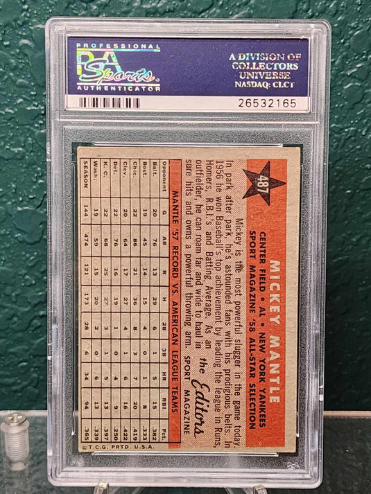 1958 Topps #487 Mickey Mantle All Star PSA 3