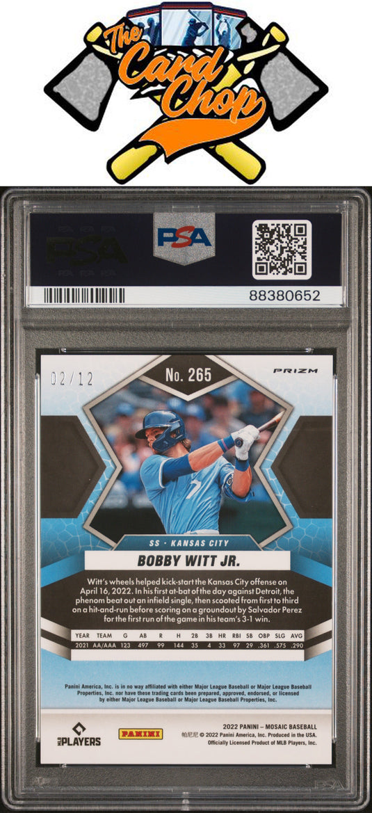 2022 Panini Mosaic #265 Bobby Witt Jr. Pink Swirl FOTL /12  PSA 10