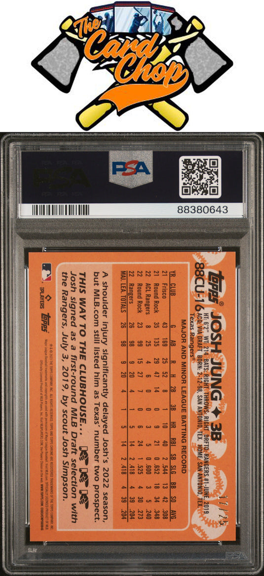 2023 Topps Chrome l #88CU16 Josh Jung 1988 Topps Baseball-Orange PSA 10