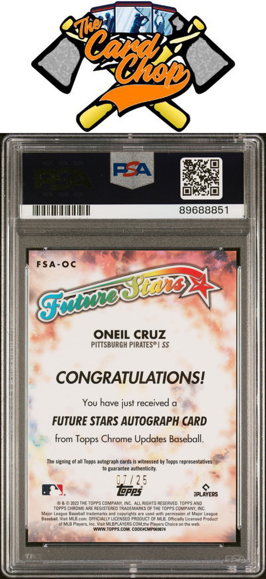 2023 Topps Chrome Update  Auto #FSAOC Oneil Cruz /25 Orange PSA 10