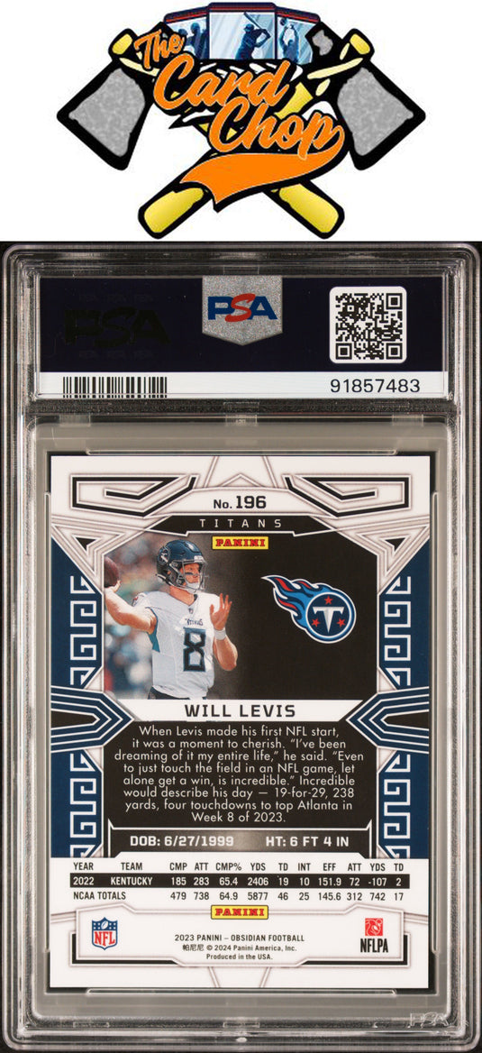 2023 Panini Obsidian #196 Will Levis Electric Etch Contra PSA 10