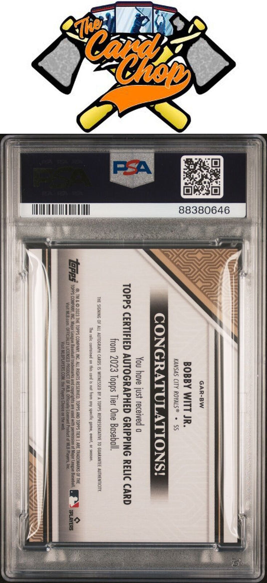 2023 Topps Tier One Gripping Autograph Relics #GARBW Bobby Witt Jr. PSA 9