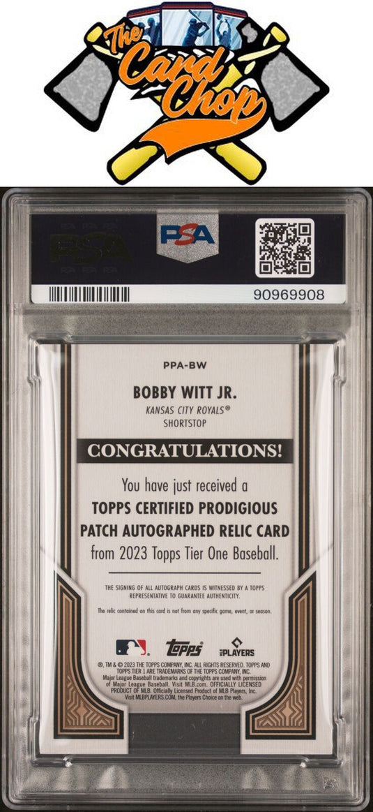 2023 Topps Tier One Prodigious Patches Autographs #PPABW Bobby Witt Jr. PSA 10