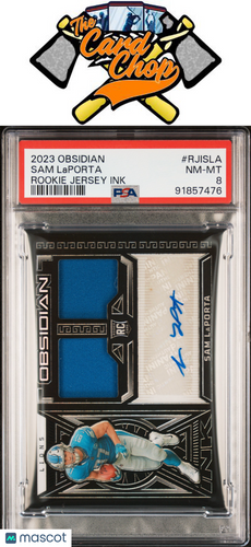 2023 Panini Obsidian Rookie Jersey Ink #RJISLA Sam Laporta PSA 8