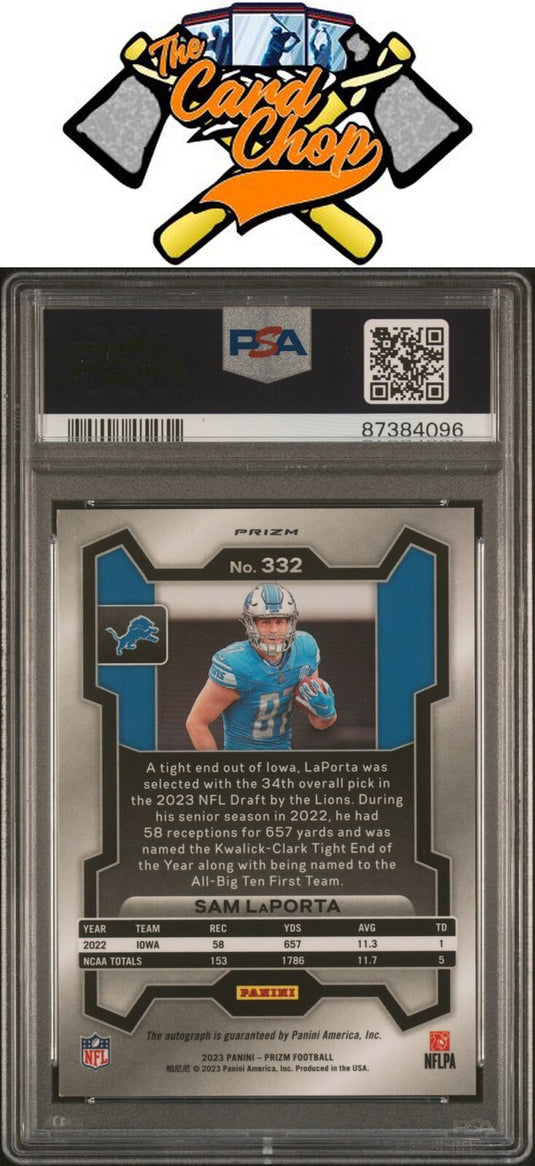 2023 Panini Prizm #332 Sam Laporta Autograph PSA 9