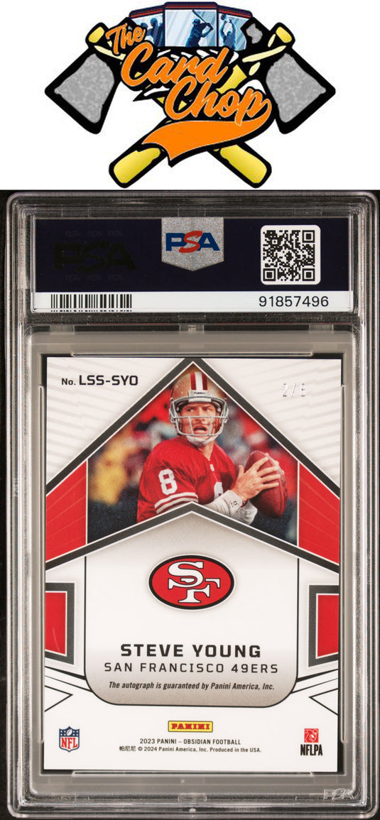 2023 Panini Obsidian Lightning Strike Sigs Steve Young /5  PSA 9