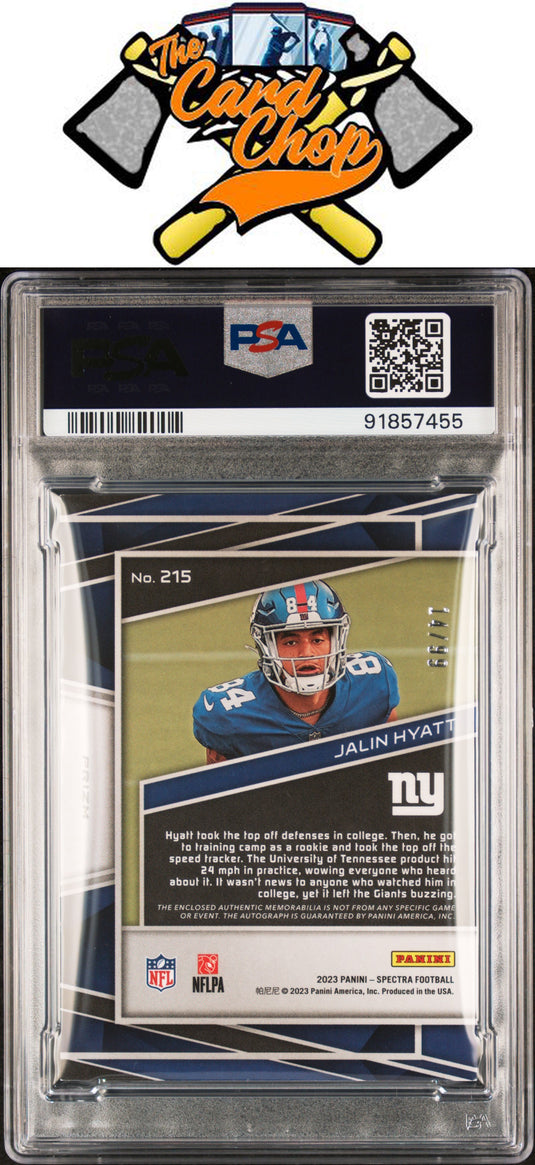 2023 Panini Spectra #215 Jalin Hyatt Patch Autograph PSA 9