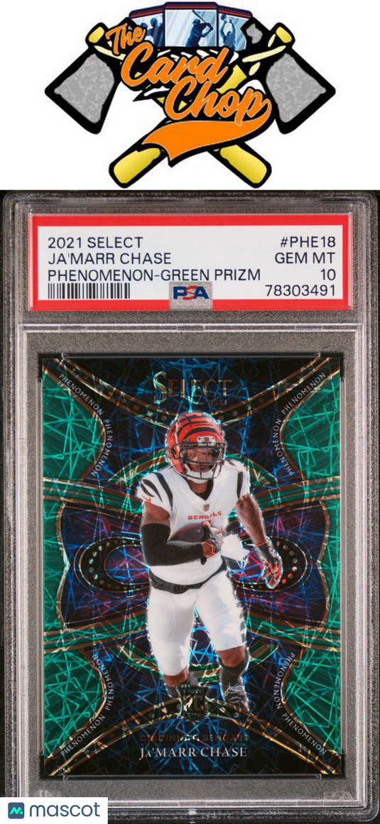 2021 Panini Select Phenomenon #PHE18 Ja'Marr Chase Phenomenon-Green Prizm PSA 10