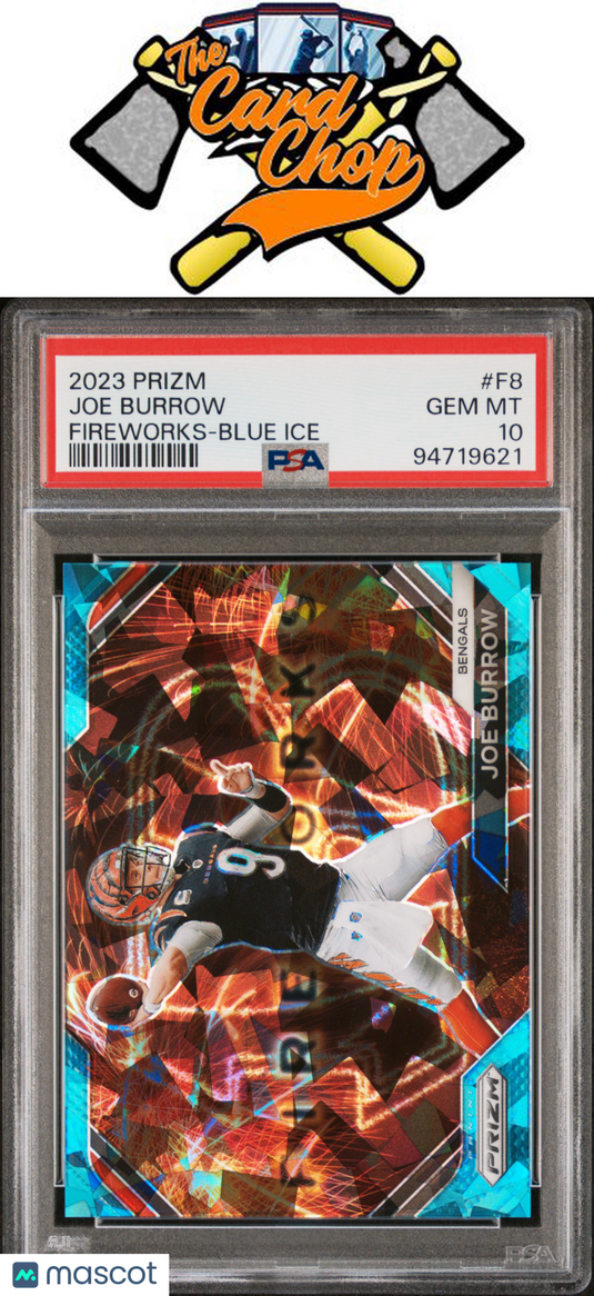 2023 Panini Prizm Fireworks #F8 Joe Burrow Fireworks-Blue Ice PSA 10