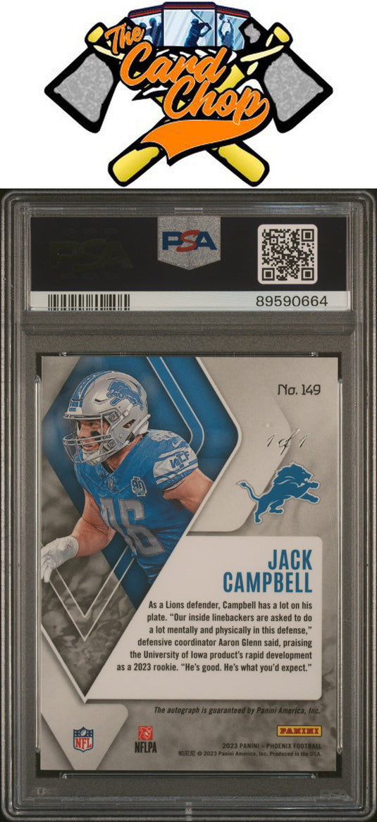 2023 Panini Phoenix #149 Jack Campbell Autograph-Gold Seismic 1/1 PSA 9