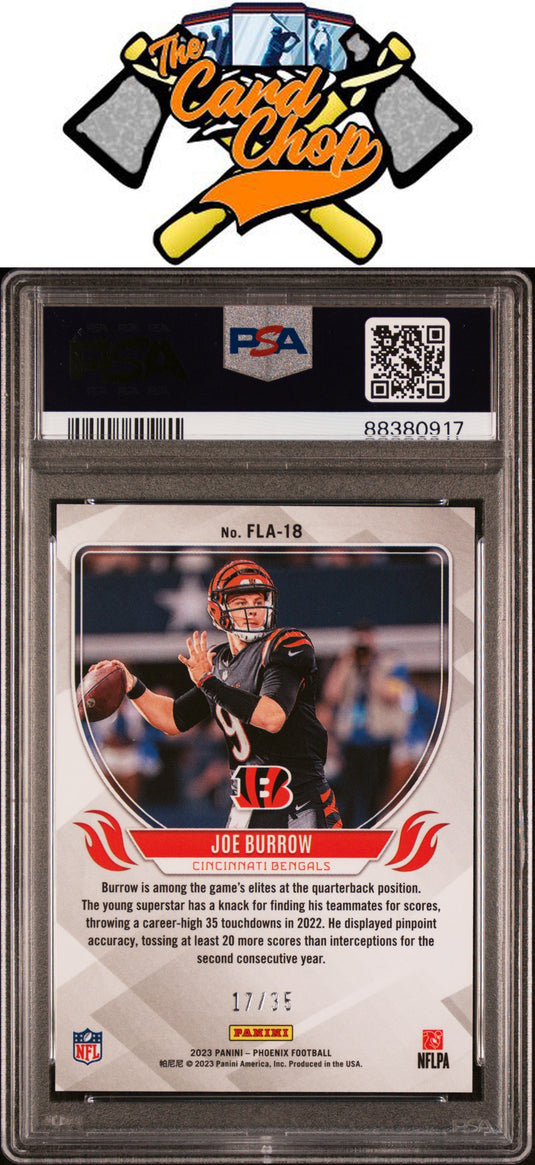 2023 Panini Phoenix Flame Throwers #FLA18 Joe Burrow Flame Throwers-Blue PSA 10