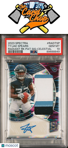 2023 Panini Spectra Radiant Rookie Patch Signatures Tyjae Spears Radiant PSA 10