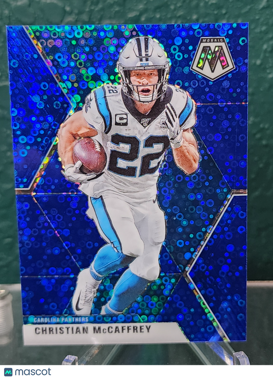 2020 Panini Mosaic #36 Christian McCaffrey No Huddle Prizm Blue #/75