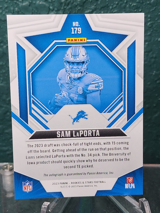 2023 Panini Rookies & Stars #179 Sam LaPorta Rookies Signatures True Blue #/50