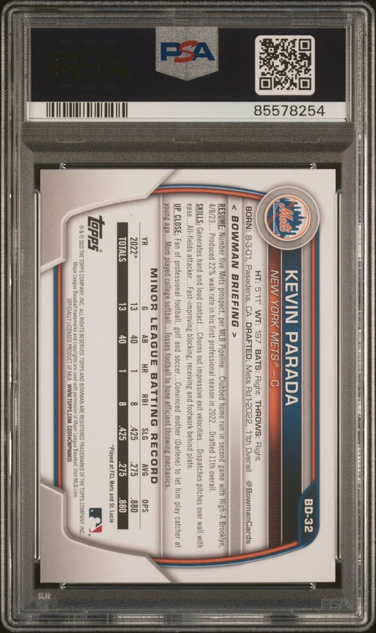 2023 Bowman Draft #BD32 Kevin Parada Gold /50 PSA 10