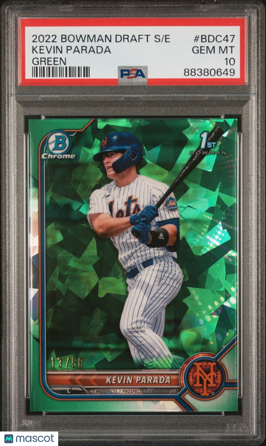 2022 Bowman  Sapphire Edition #BDC47 Kevin Parada Green /50 PSA 10