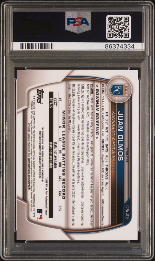 2023 Bowman Chrome Prospect Auto #CPAJOS Juan Olmos /499 PSA 10