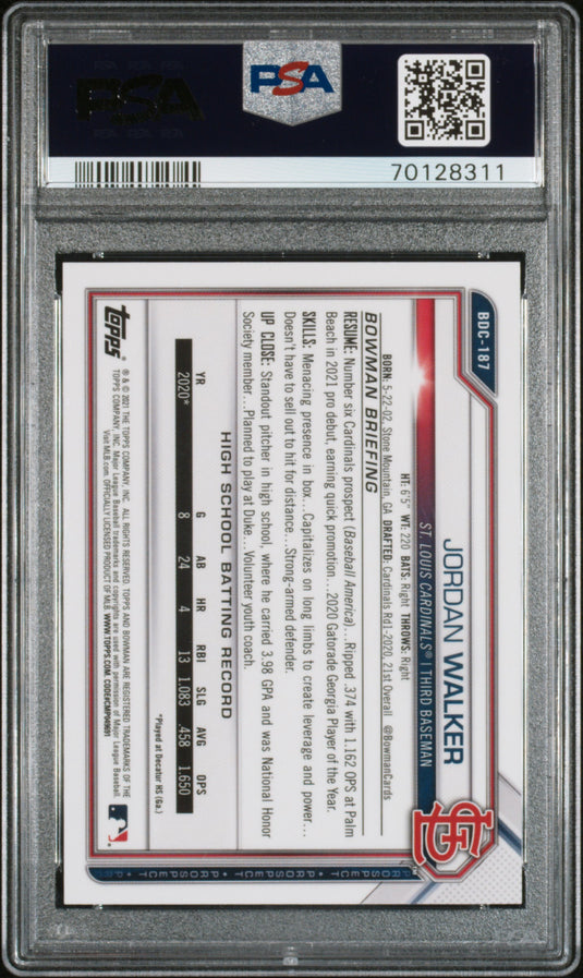 2021 Bowman Draft Chrome Sapphire #BDC187 Jordan Walker /99 PSA 9