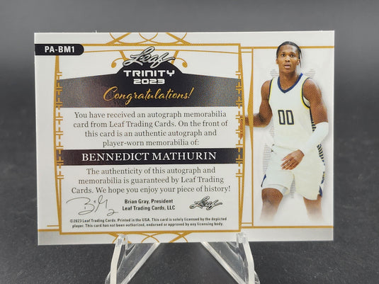 2023 Leaf Trinity #PA-BM1 Bennedict Mathurin Patch Autographs Gold