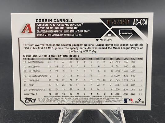 2023 CHROME UPDATE #AC-CCA Corbin Carroll /150 AUTO