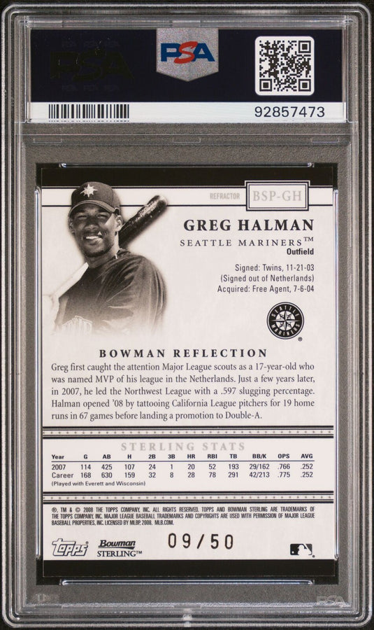 2008 Bowman Sterling Prospects #BSPGH Greg Halman Prospect-Auto.Gold Ref. PSA 9