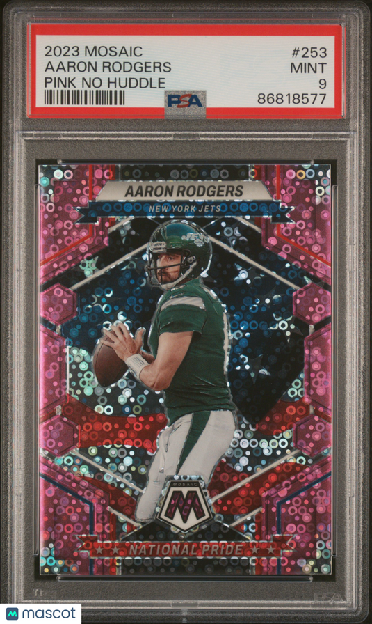 2023 Panini Mosaic #253 Aaron Rodgers Pink No Huddle PSA 9