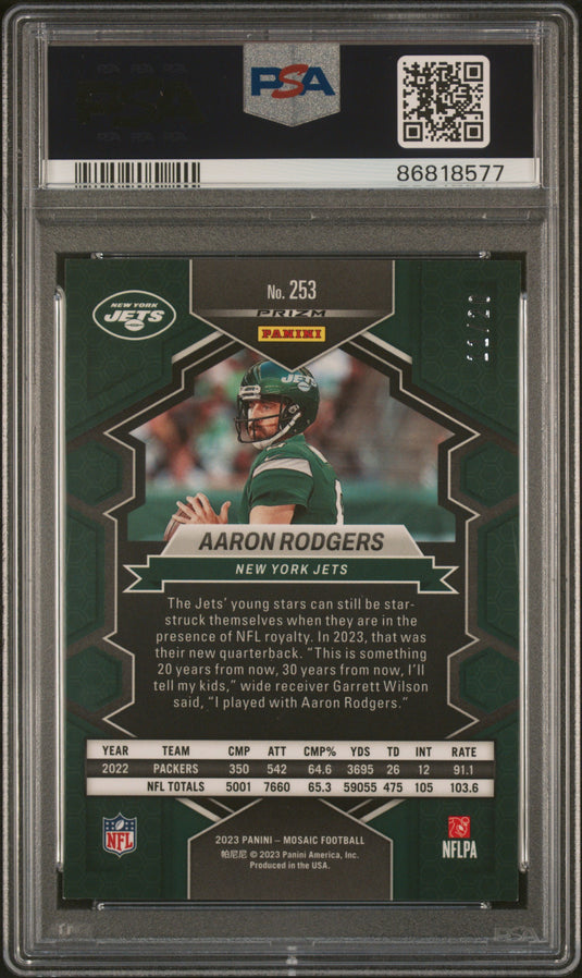 2023 Panini Mosaic #253 Aaron Rodgers Pink No Huddle PSA 9