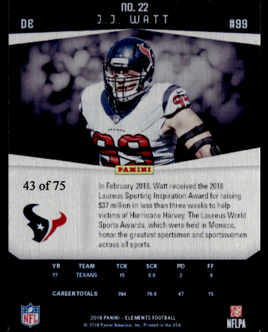 2018 Panini Elements #22 J.J. Watt /75