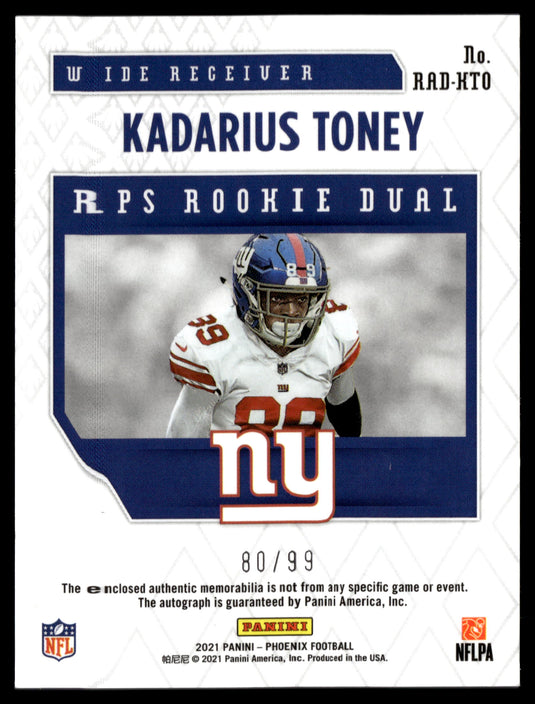 2021 Panini Phoenix #RAD-KTO Kadarius Toney RPS Rookie Auto Dual Jersey #/99